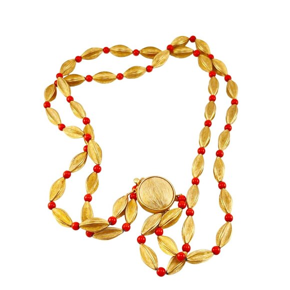 Double Strand Vintage Choker Necklace with Textured Beads 16" - Picture 3 of 6